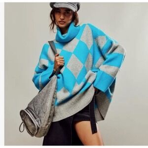 FREE PEOPLE Harley Turtleneck PULLOVER SWEATER Med Blue Gray